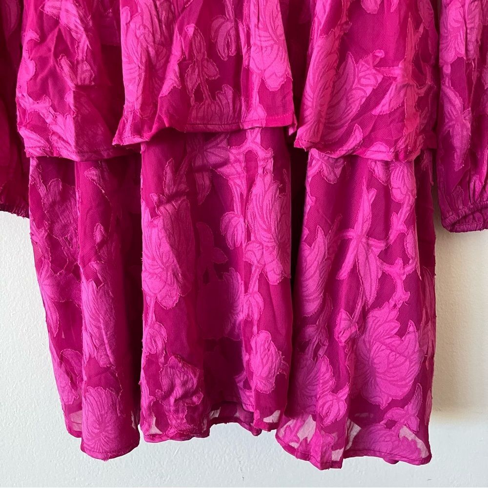 NWT B.O.G. Collective Kiss Me Fuschia Peplum Ruffle Tie Mini Dress Size large - Picture 9 of 16
